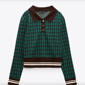 ZARA JACQUARD POLO GREEN